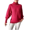 thumbnail image 2 of Amidoa Turtleneck Women's Sweaters Long Sleeve Plus Size Red Solid Winter Chunky Sweaters Womens Sweaters Cardigan S, 2 of 6