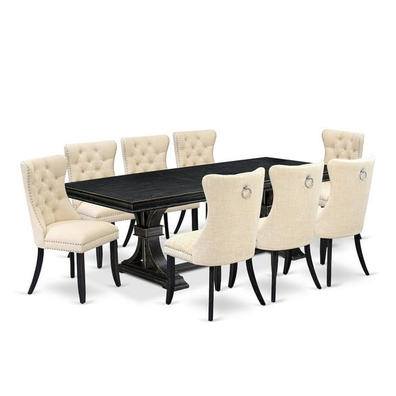 Luxe by East West Furniture 9 piece modern dining set of a rectangular table and 8 padded chairs