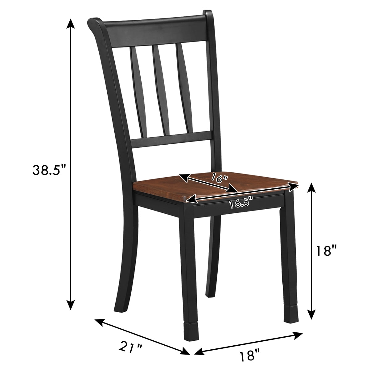 Costway Set of 2 Wood Dining Chair High Back Kitchen Whitesburg Side Chair Black