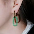 thumbnail image 5 of Green Blue Rose Red CZ Long Dangle Rectangle Gold Hoop Earring for Women Jewelry, 5 of 8