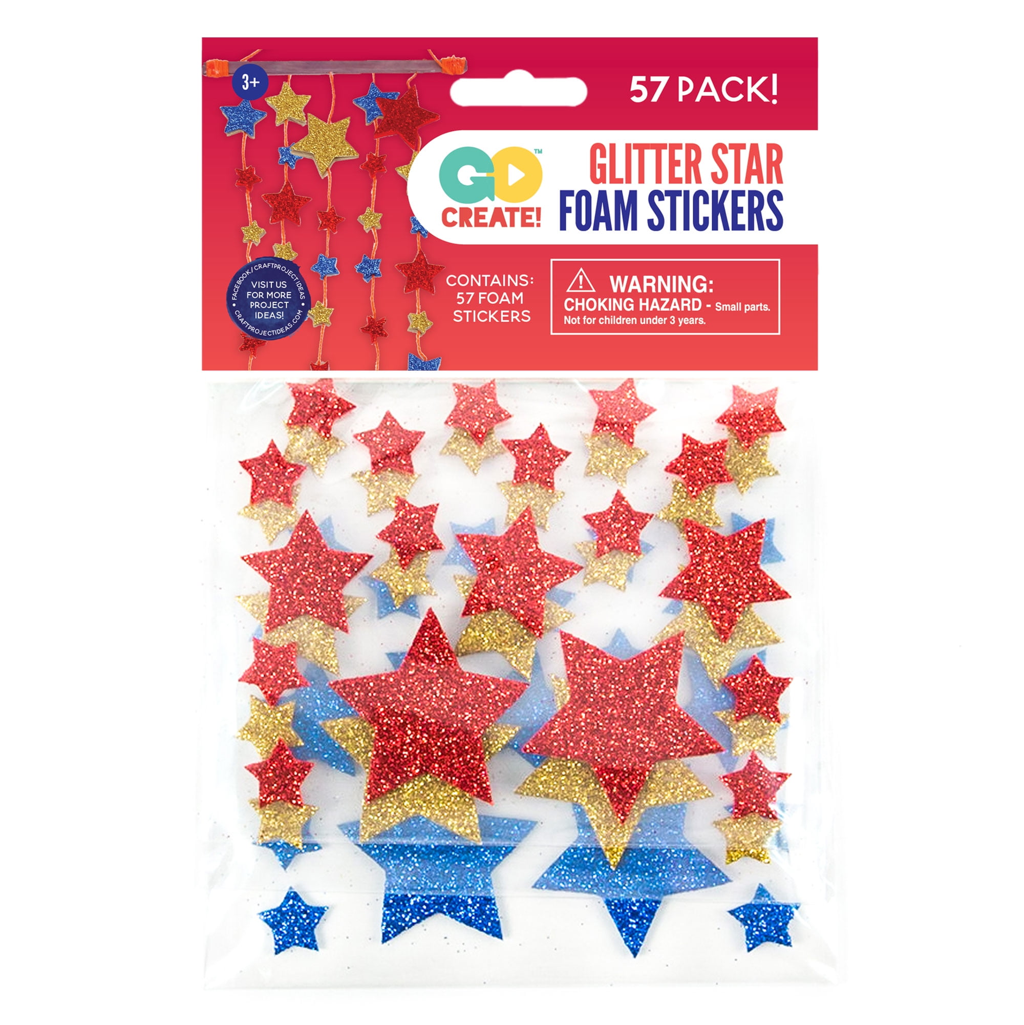 Go Create Glitter Star White, Silver & Gold Stickers, 57 Stickers