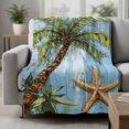 thumbnail image 2 of Coastal Beach Blanket Soft Cozy Warm Throw Blanket for Couch, Plush Fuzzy Flannel Fleece Blankets for Sofa, Oil Painted Tropical Palm Tree Starfish Bed Blankets Lightweight Gifts for Women, 30"x40", 2 of 9