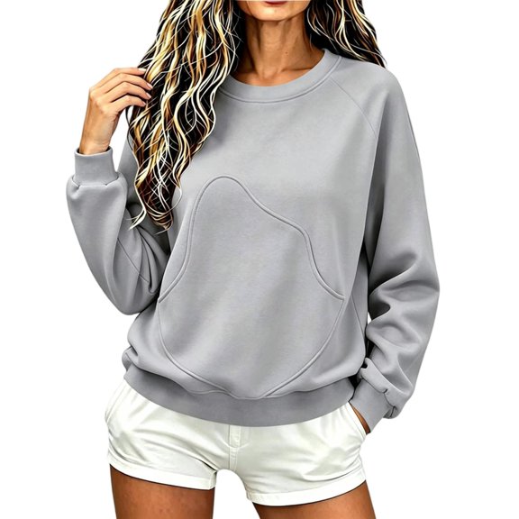 CBASIHI Womens Crew Neck Sweatshirts with Pockets- Fall Oversized Long Sleeve Casual Pullover Top Gray Size S-2XL
