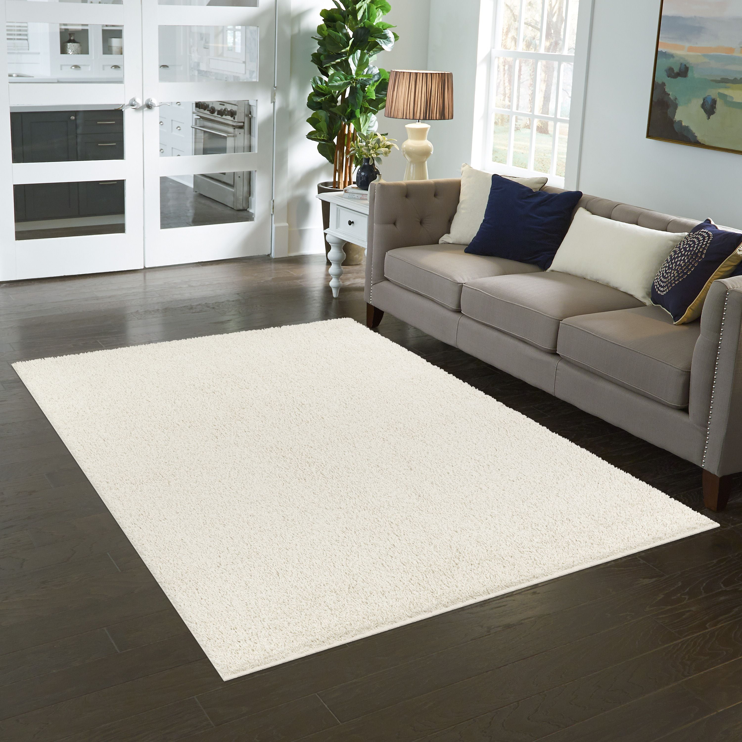 Mainstays Traditional Solid Ivory Shag Indoor Area Rug, 5' x 7'
