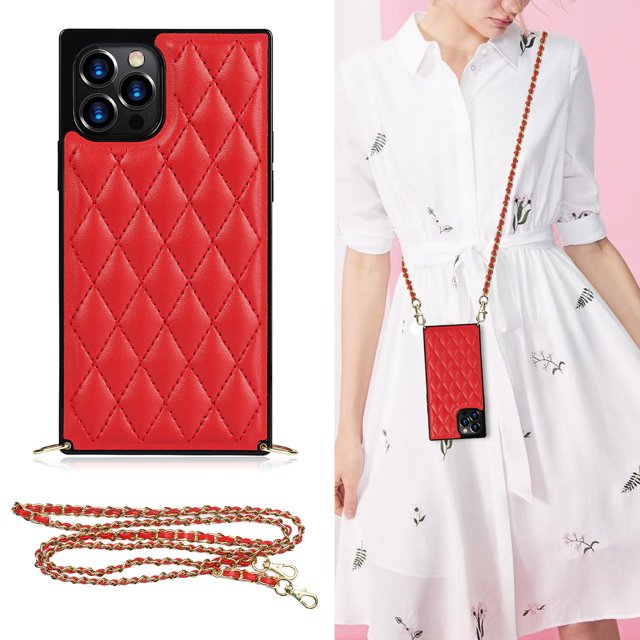 Case Compatible with Apple iPhone 13- Crossbody Chain Handbag Case TPU Phone Cover with Metal Chain Strap