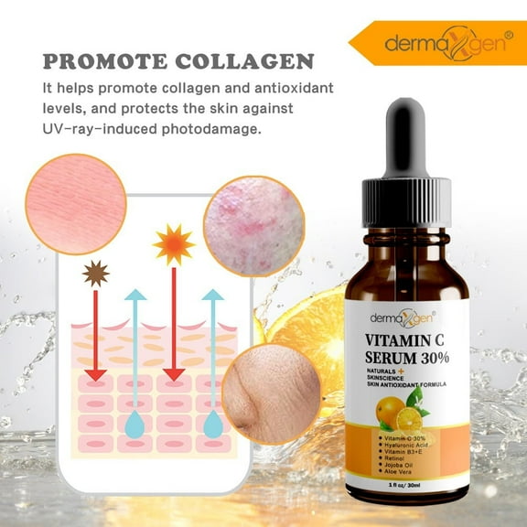 PURE Vitamin C 30% + Retinol + Hyaluronic Acid + Aloe Vera + JOJOBA OIL - ORGANIC ANTI-AGING SERUM - 8 FL OZ.