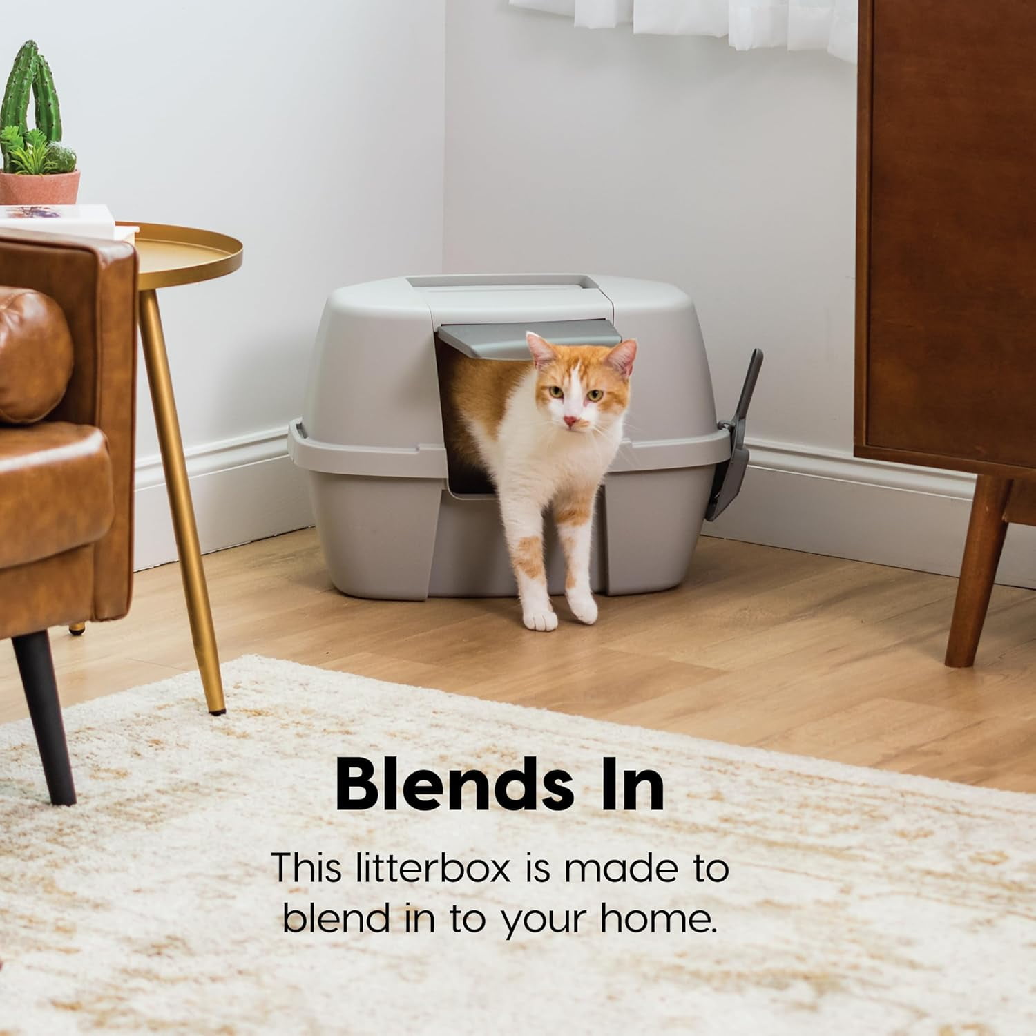 IRIS USA Large Corner Cat Litter Box with Lid | Enclosed Design, Scoop, Handle & Buckles, Gray