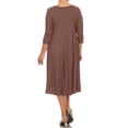 thumbnail image 3 of Women's Plus Size Casual 3/4 Sleeves Basic A-Line Pleated Solid Midi Dress, 3 of 4