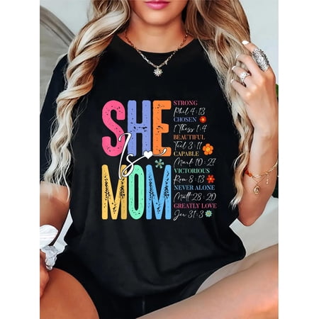 Women's Christian Religious She Is Mom Bible Verse T-Shirt