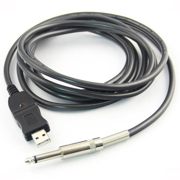 Cable adaptador USB de 3 m para guitarra, bajo y conexión USB para PC (negro)