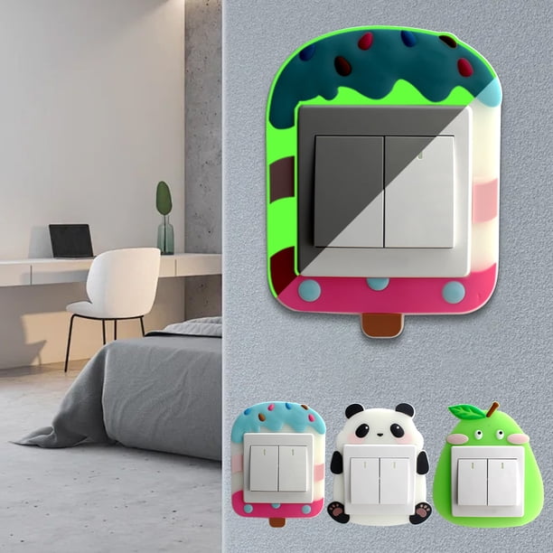 Fiudx Cubierta Protectora para Interruptor Que Brilla En La Oscuridad, Diseño de Dibujos Animados, Pegamento Suave, Duradera y Resistente, Ideal para Decoración de Dormitorio y Sala de Estar, Uso Ver