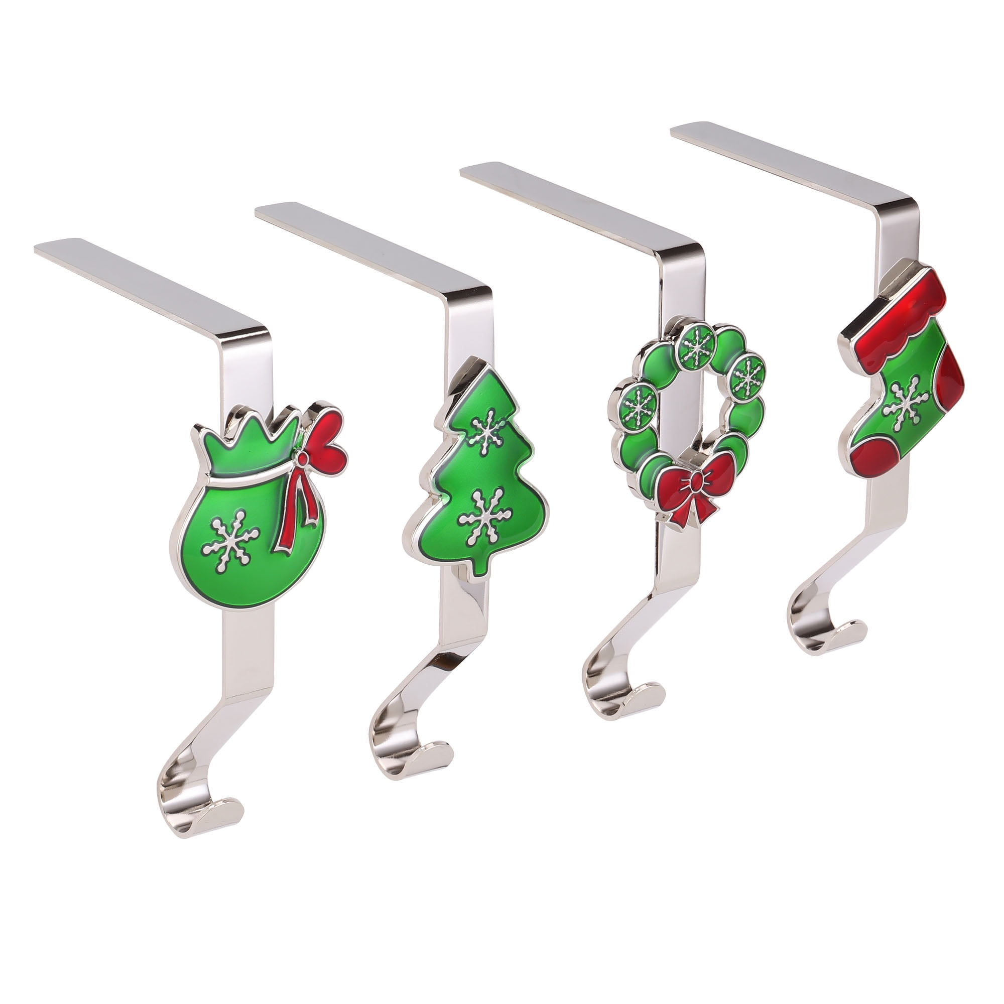 4 Pcs Christmas Metal Stocking Holders, Mantel Hooks Hanger Christmas