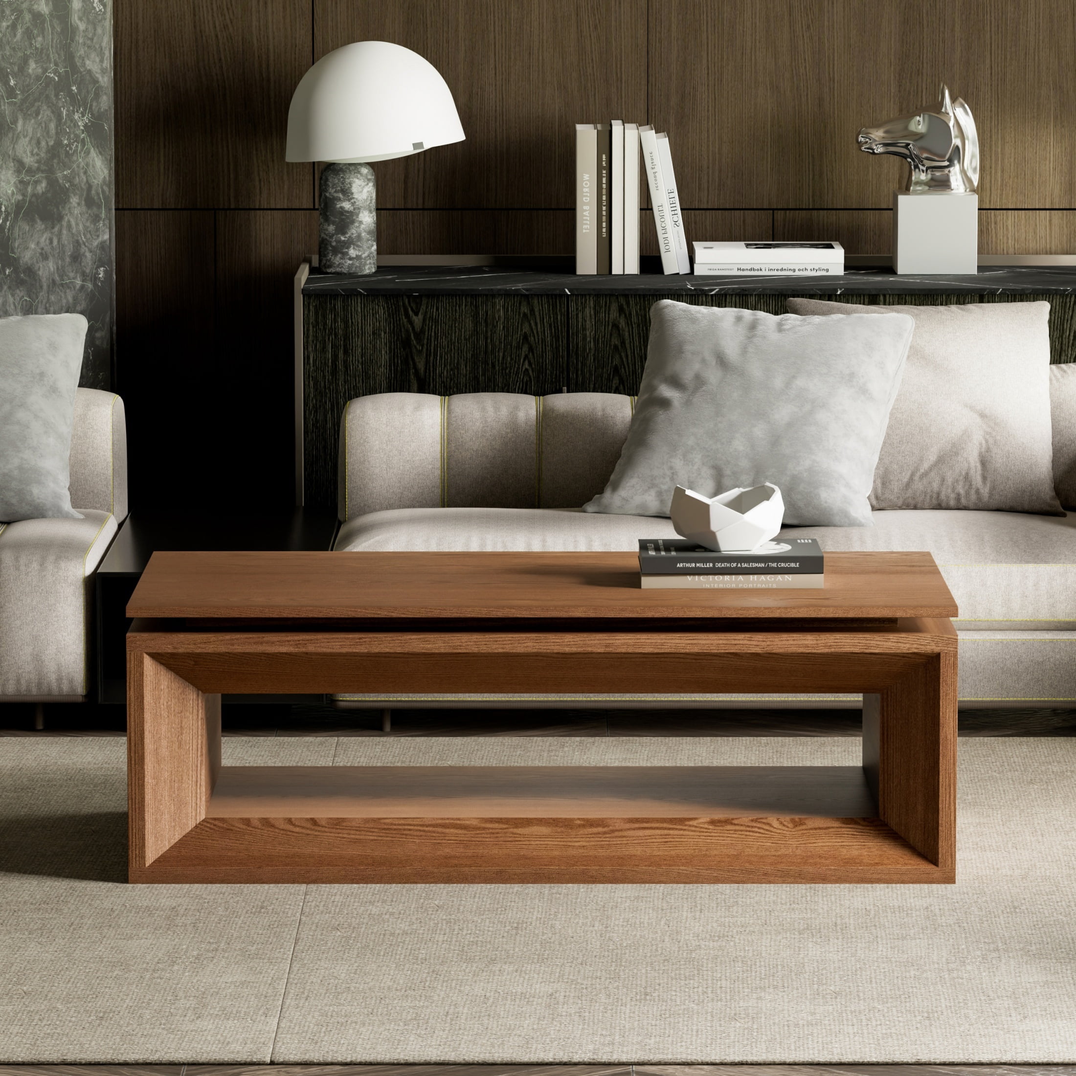 Lift-Top Adjustable Coffee Table with Hidden Storage, Solid Wood Veneered Modern End Table, Accent Cocktail Table