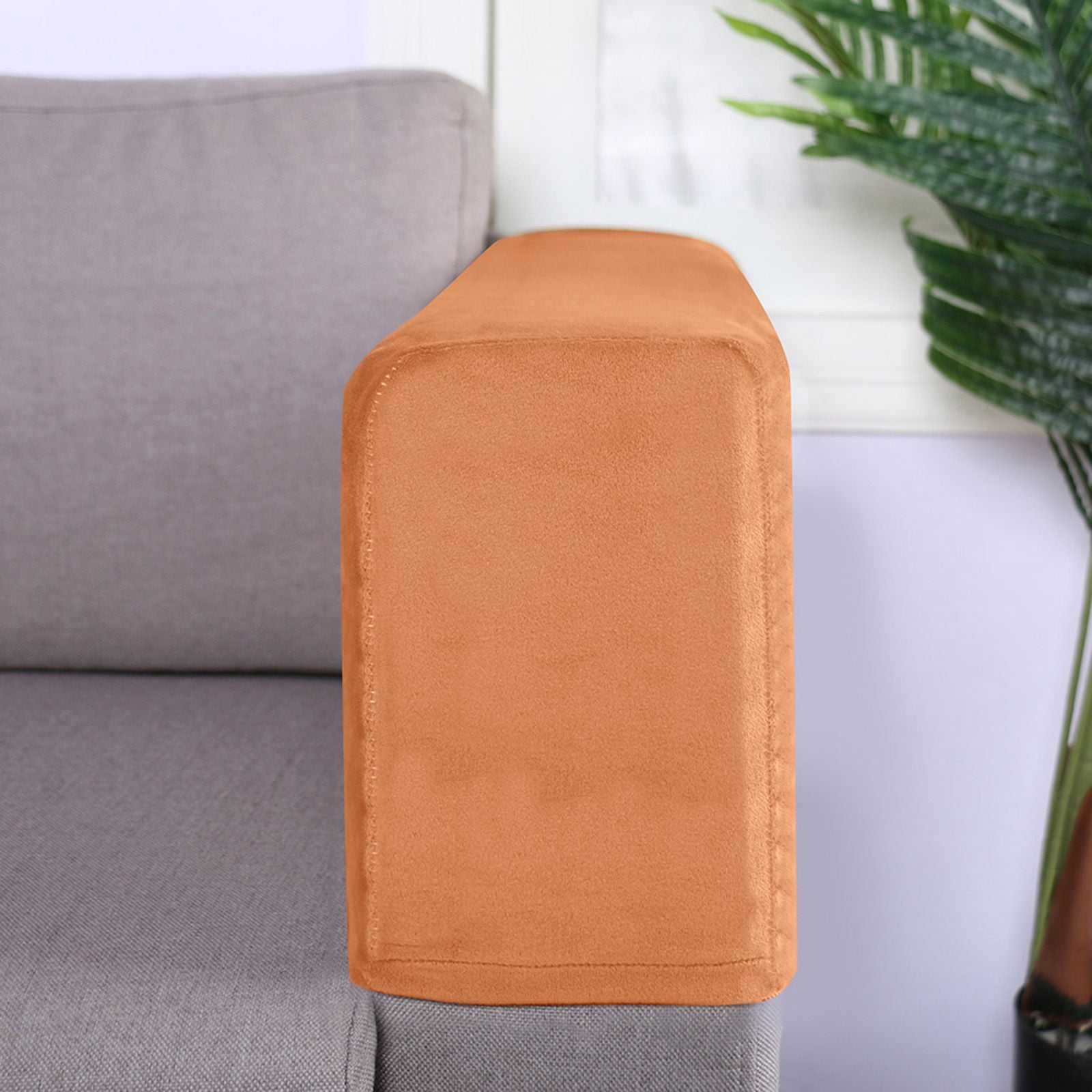 Velvet Couch Arm Cover, Stretch Armrest Covers Washable Armchair Slipcover for Recliner Sofa Soft Furniture Protector for Living Room-Camel-2 pcs