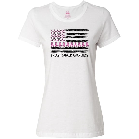 Inktastic Breast Cancer Awareness Pink Ribbons and Flag Women's T-Shirt