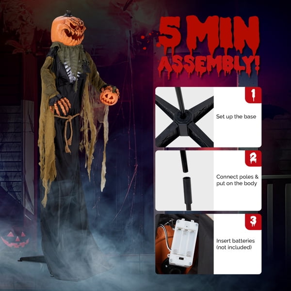 7FT Halloween Standing Decoration Touch-Activated with LED Lights for Yard Garden Party