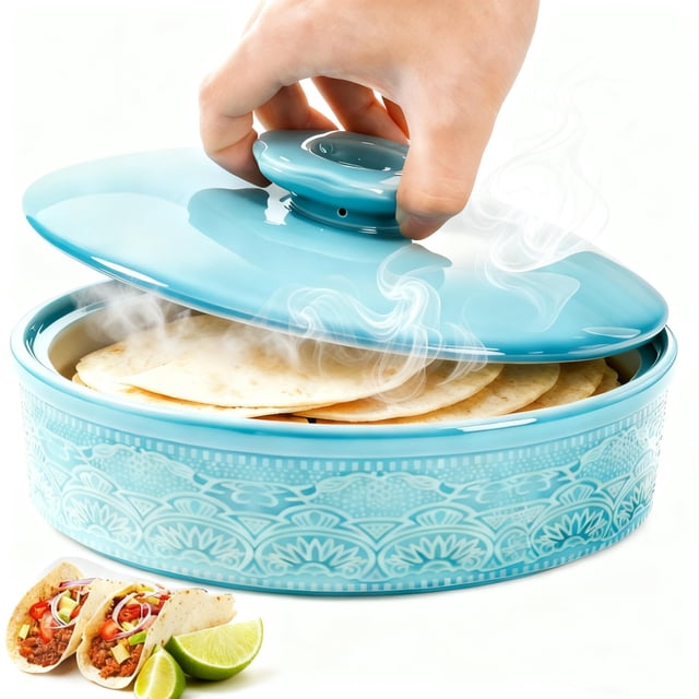 Calentador de tortillas de cerámica Noamus 22 cm apto para microondas color aqua