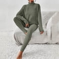 thumbnail image 3 of Women's Two Piece Knit Matching Outfits Crew Neck Slit Hem Tee And Pants Tracksuit Sets Pants Suit plus Size Fall Outfits Juniors Suit Size Pant Suit plus Size Pant Suits for Women Business Women Snow, 3 of 6