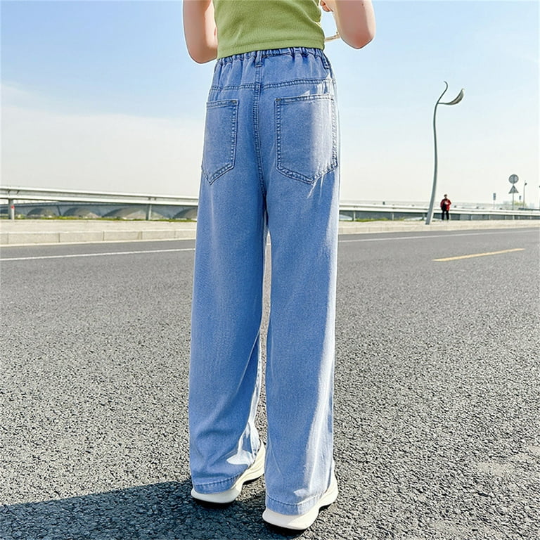 Girls Loose Jeans High Waist Straight Wide Legs Pants Kids Streetwear