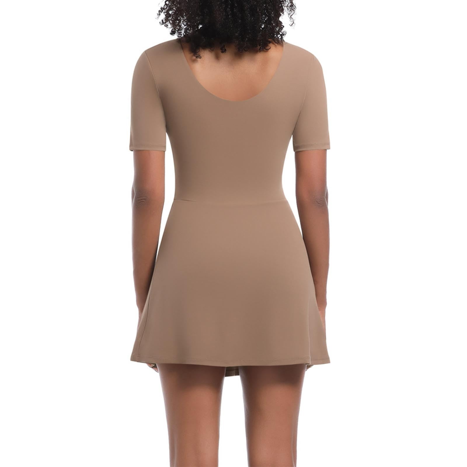 Kaemgyyd Athletic Dress for Women with Built in Shorts Stretch Scoop Neck Short Sleeve A-Line Bodycon Mini Dress for Golf Workout