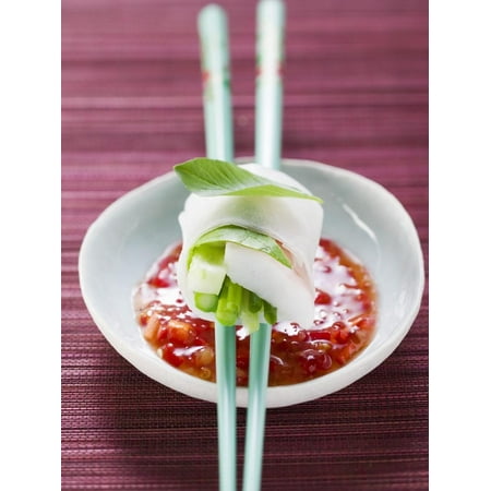 Vietnamese Spring Roll on Chopsticks over Chili Sauce Print Wall (Best Vietnamese Spring Rolls)