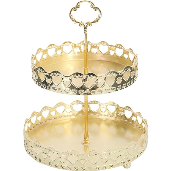 Hfppkn 2-Tier Gold Metal Round Cupcake Stand Dessert Serving Platter for Parties Style 2 20x25cm