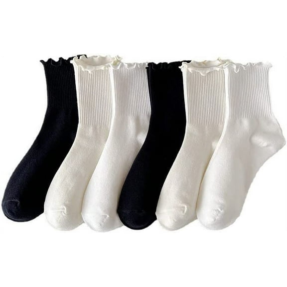 Zhengup 6 Pairs Cute Ruffle Socks for Women, Lace Ruffles Ankle Casual Sock, Breathable Frilly Socks, Y2K Preppy Socks
