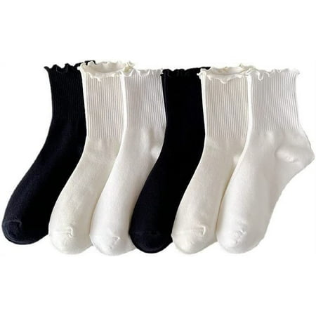 

DanceeMangoo 6 Pairs Cute Ruffle Socks for Women Lace Ruffles Ankle Casual Sock Breathable Frilly Socks Y2K Preppy Socks