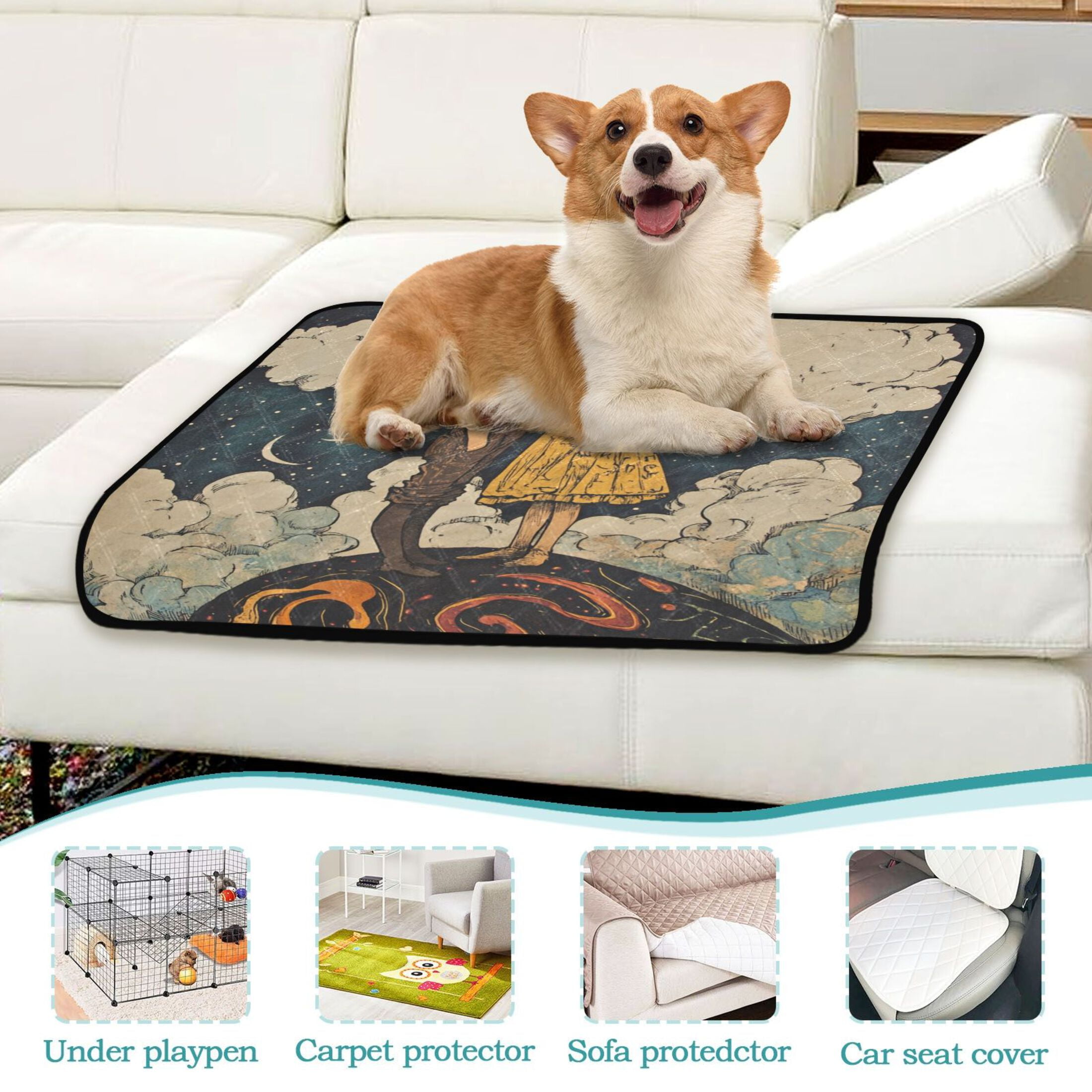Qxltty Young Lovers Illustration Cat litter Pads Pet Set of 3 Diaper Mats Center Anti-leakage Layer Absorbent Soft and Comfortable