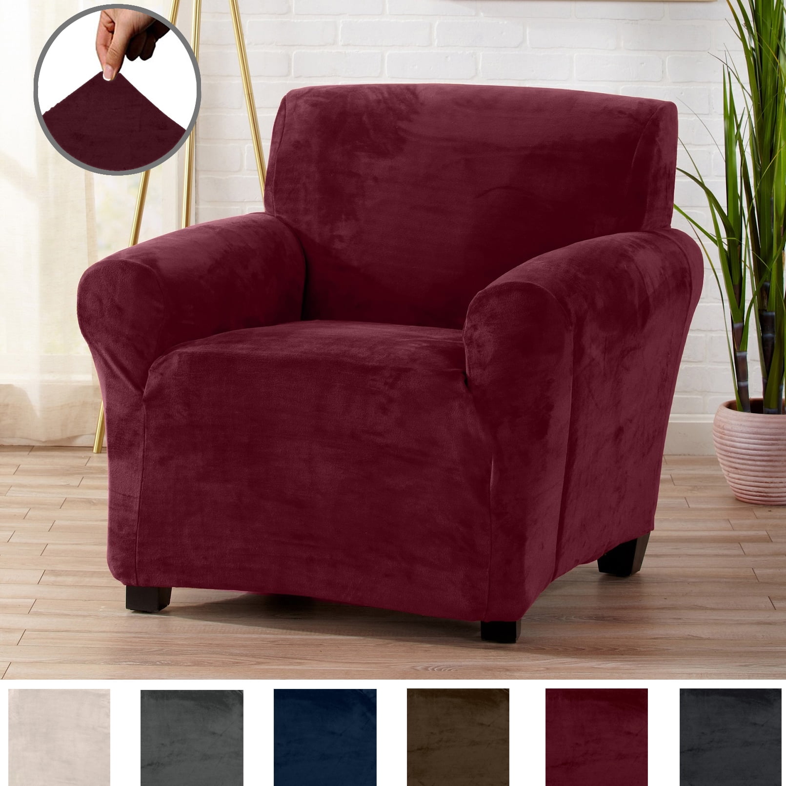 Great Bay Home Stretch Velvet-Plush Washable Chair Slipcover (Chair ...