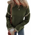 thumbnail image 3 of Suéteres para Mujer, Cuello Redondo Liso, Corte Holgado, Larga, Punto en Contraste, Jersey, Tops Verde XXL, 3 of 8