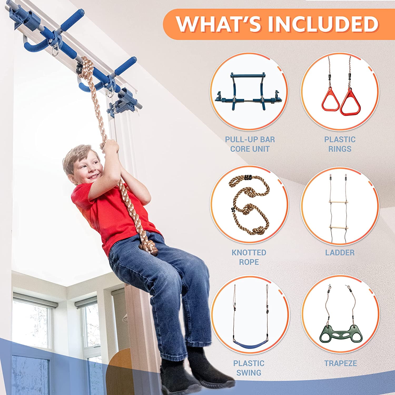 Gym1 6 Piece Indoor Doorway Gym Set for Kids Indoor Swing for