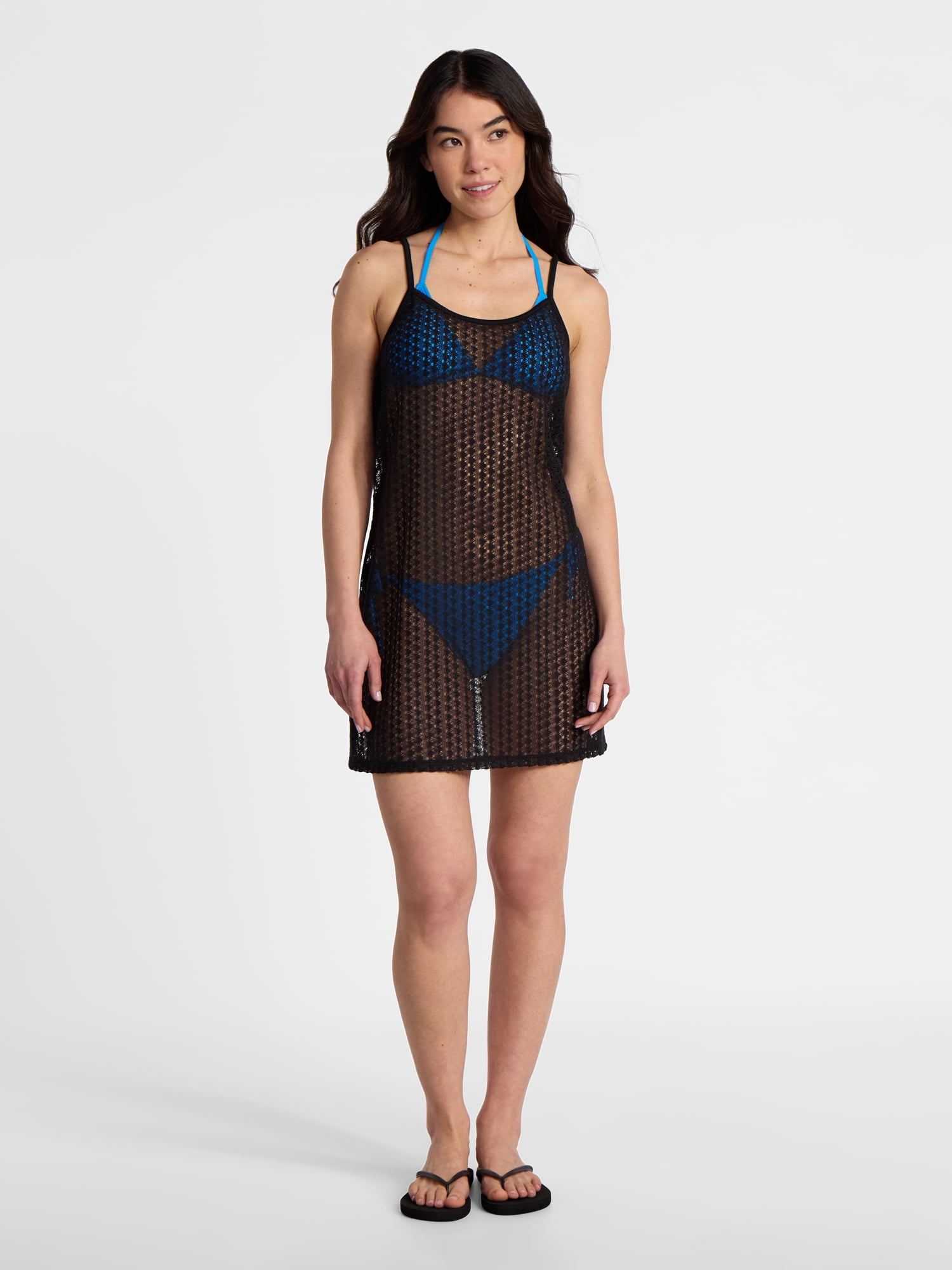 No Boundaries Strap Crochet Dress Swim Coverup, Women’s