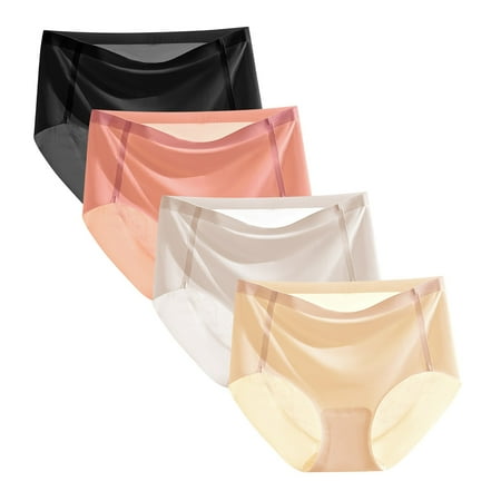 YOTMKGDO Ladies Underwear Panties  Women S Simple Fashion Casual Panties Silk Pure Color No Breathable Midriff Panty 4 Piece Set (#2 Black1  XL)