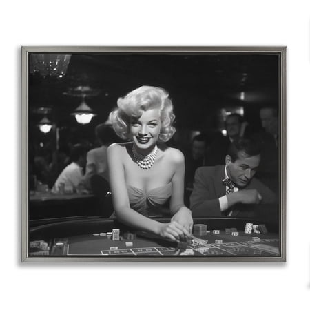 Stupell Industries Iconic Marilyn Portrait Novelty Photography Gray Floater Framed Art Print Wall Art 21 x 17
