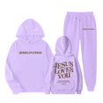 thumbnail image 3 of Gelikeya Jesus Loves You Hoodie Sweatshirts Sweatpants 2 Piece Girls Sweatsuits Hooded Tops Pants Sets 1-9Y (Purple, 5-6 Years), 3 of 6
