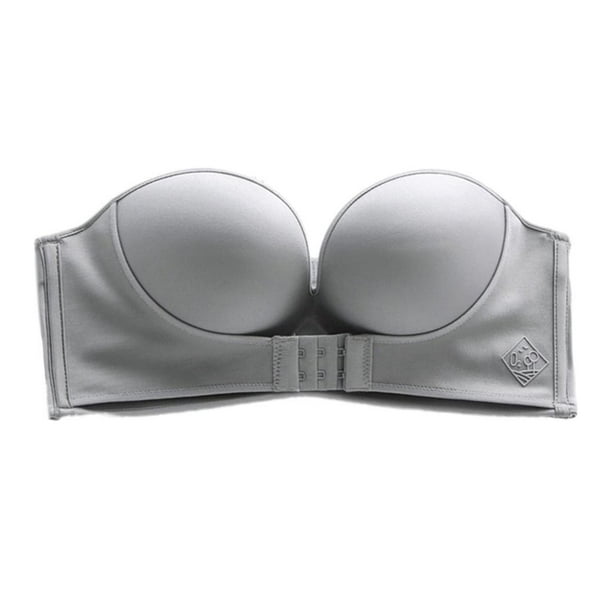 Justharion Womens Bra Strapless Lingerie Front Closure Brassiere Grey 38AB  