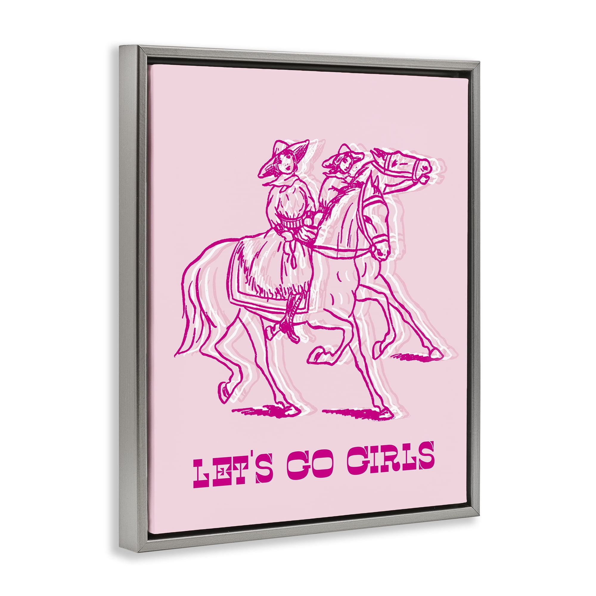 Stupell Industries Let's Go Girls Outline People Painting Gray Floater Framed Canvas Art Print Wall Art, 17 x 21