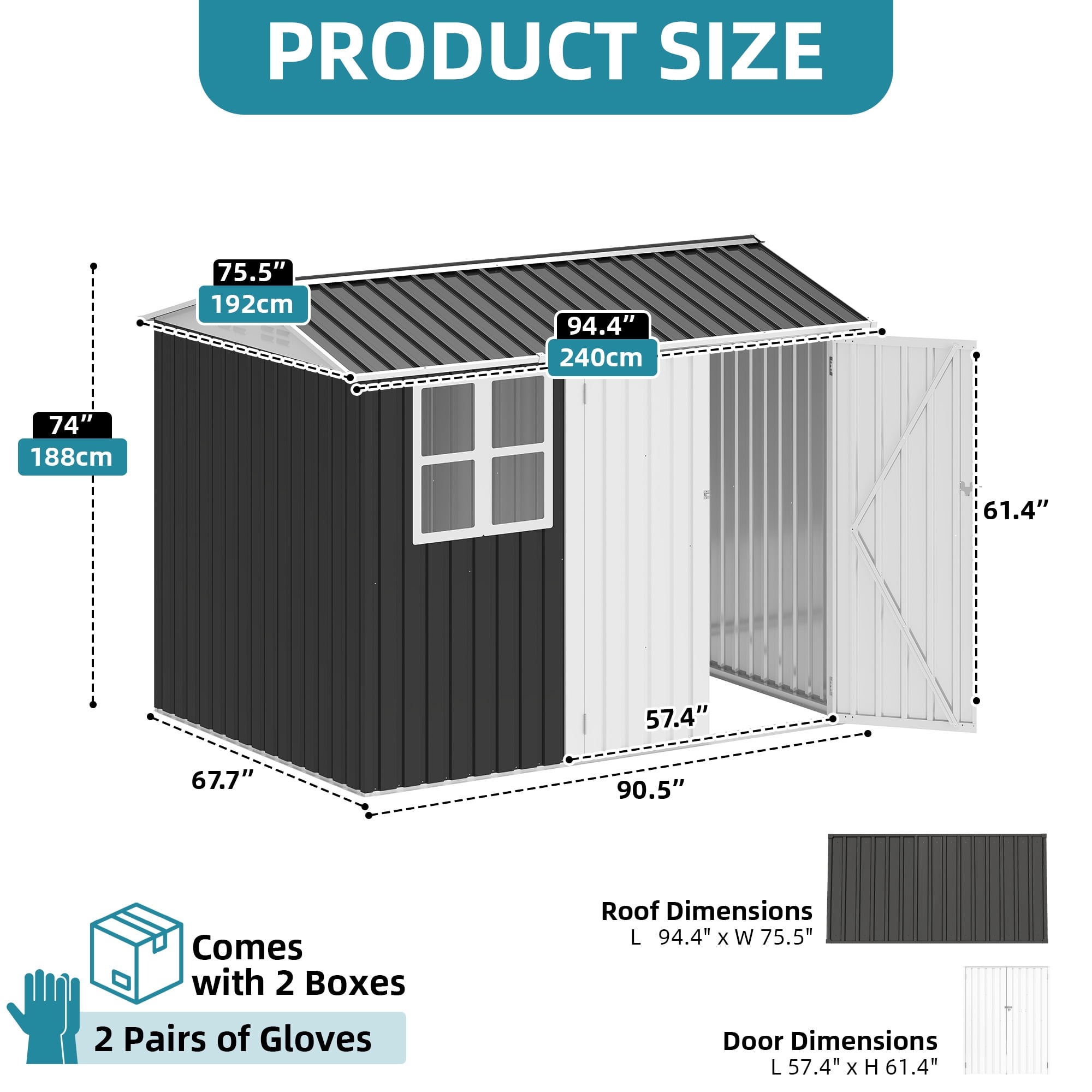 Uforic Metal Outdoor Storage Shed, 8x6ft Steel Tool Shed with Window, Lockable Door and Sloped Roof, for Backyard Patio Garage Lawn, Gray and White