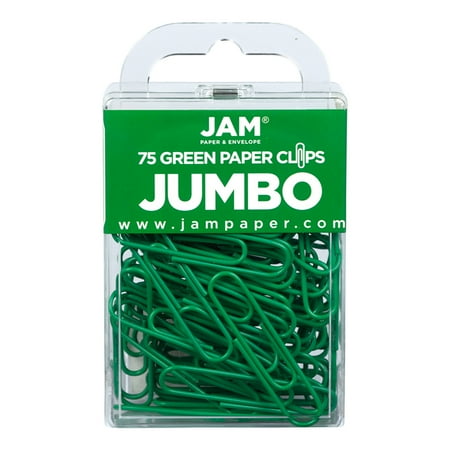 JAM Paper Jumbo Paper Clips, Green, 75/Pack, Large