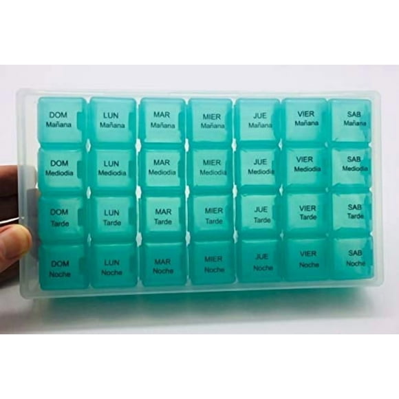 Healthaccessories Spanish Pill Box 7 Day Weekly Four Times per Day (Large) Spanish Pillbox Organizer. para un semana
