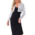 thumbnail image 4 of INSPIRE CHIC Women's Cropped Cardigan Sequin Open Front Long Sleeve Glitter Shrug S Silver, 4 of 6
