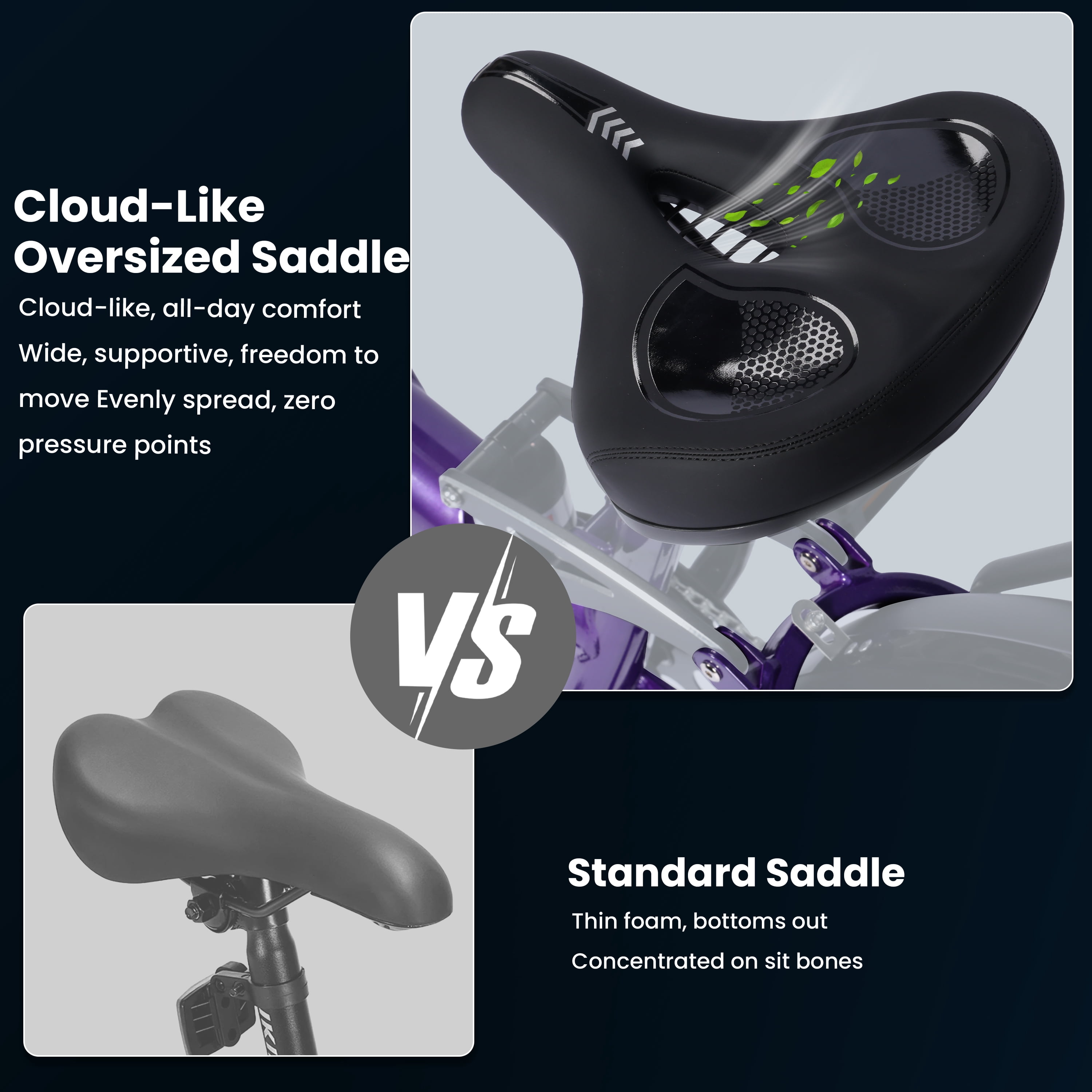 ESKUTE C300 Electric Bike for Adults, 1500W Peak Motor, 32MPH Fast Ebike, 48V 20.8Ah Battery Up to 80 Miles, 26"x4.0" Fat Tire, Full Suspension, 8-Speed Purple, With Bag & Lock & front Basket, UL2849