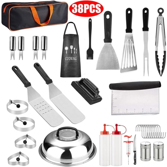 38-Piece Griddle Accessory Tool Kit, Outdoor BBQ Grilling Tools Set with Storage Bag, for Camping, Outdoor, Backyard Party