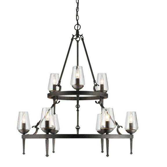 Marcellis 9 Light Chandelier in Dark Natural Iron with Clear Glass