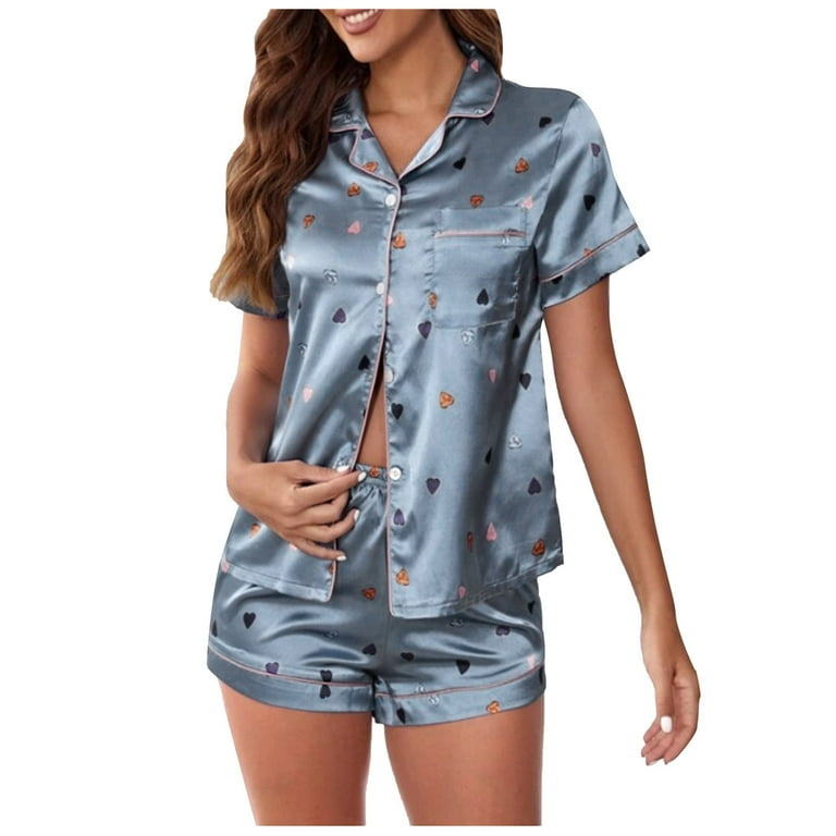 Unisex Fashion Soft Silk Casual Pajama Sets Two Pieces Shirts & Shorts  Sleepwear(5 Colors)