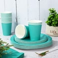 thumbnail image 3 of 100Pcs Teal Tableware Set Teal Blue Disposable Dinnerware 50Pcs Paper Plate 25Pcs Napkin 25Pcs Cup for Birthday Wedding Baby Shower Family Picnic Party Supplies Table Decor, 3 of 4