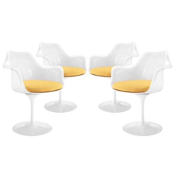 Modern Urban Contemporary Dining Armchair Set of 4, Yellow Plastic