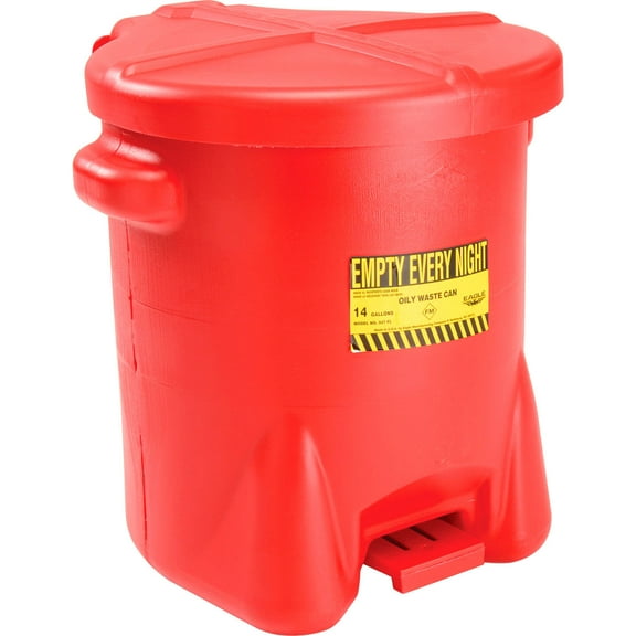 Oily Waste Can, 14 gal, Red, Polyethylene, 21 in Height, Foot Operated Self-Closing 937FL