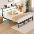 thumbnail image 2 of E-motie King Size Bed Frame with Storage Headboard, Heavy Duty Platform Bed Frame with Charging Station and LED Light, Easy to Assemble, No Box Spring Required, Black, 2 of 9